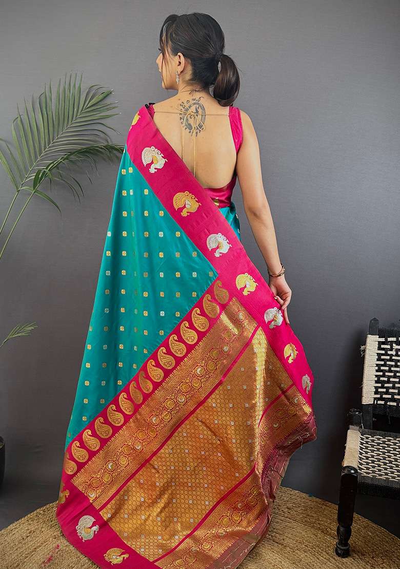 Light Brown Silk Blend Saree Set with Embroidered for Diwali | Wedding & Festive Wear - Indya