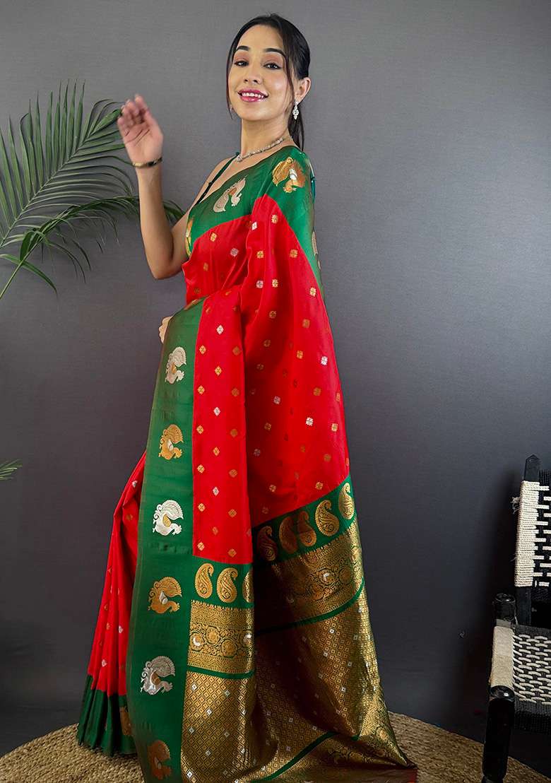 Green Embroidered Silk Blend Saree Set for Diwali and Festive Wear - Indya