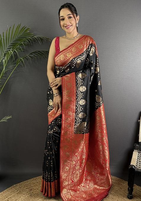 Red Embroidered Silk Saree Set