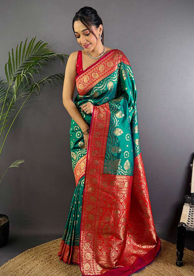 Pink Embroidered Silk Blend Saree Set for Diwali and Festive Wear - Indya
