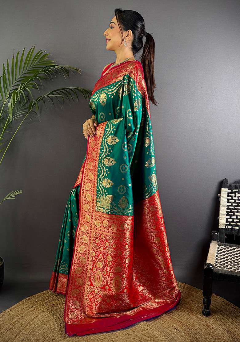 Pink Embroidered Silk Blend Saree Set for Diwali and Festive Wear - Indya