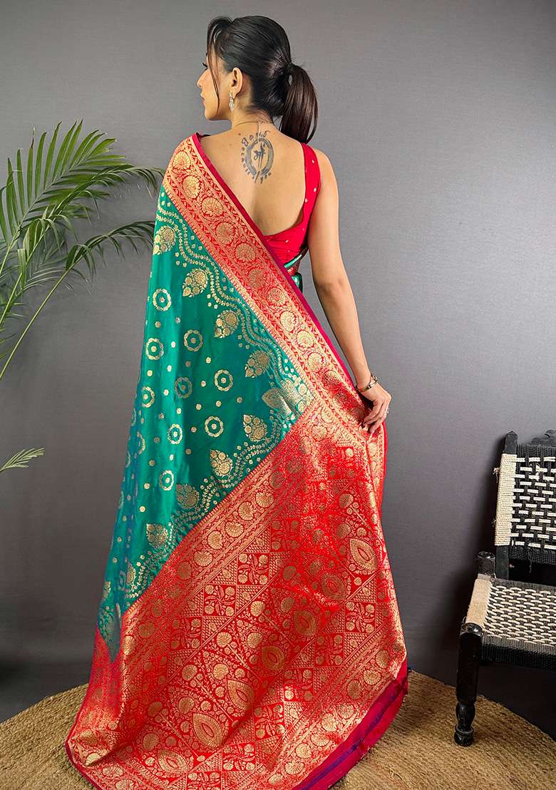 Pink Embroidered Silk Blend Saree Set for Diwali and Festive Wear - Indya