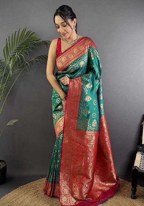 Pink Embroidered Silk Saree Set