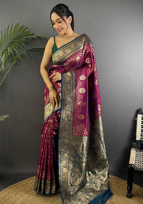 Navy Blue Embroidered Silk Saree Set