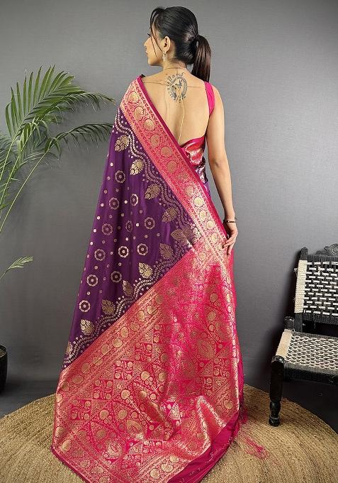 Magenta Embroidered Silk Saree Set