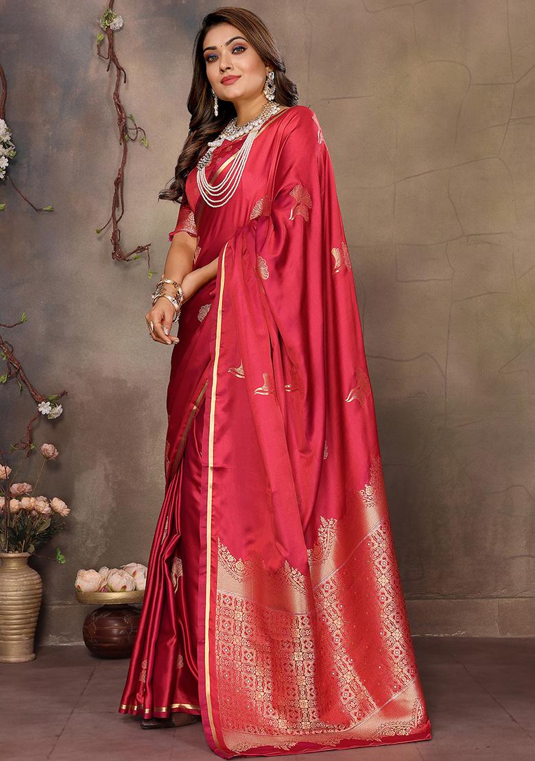 Red Floral Silk Saree Set
