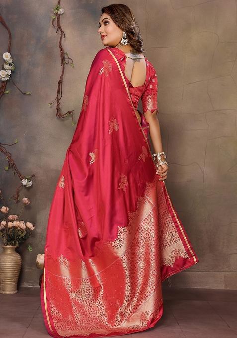Red Floral Silk Saree Set