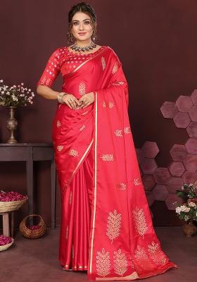 Redise Pink Floral Silk Saree Set