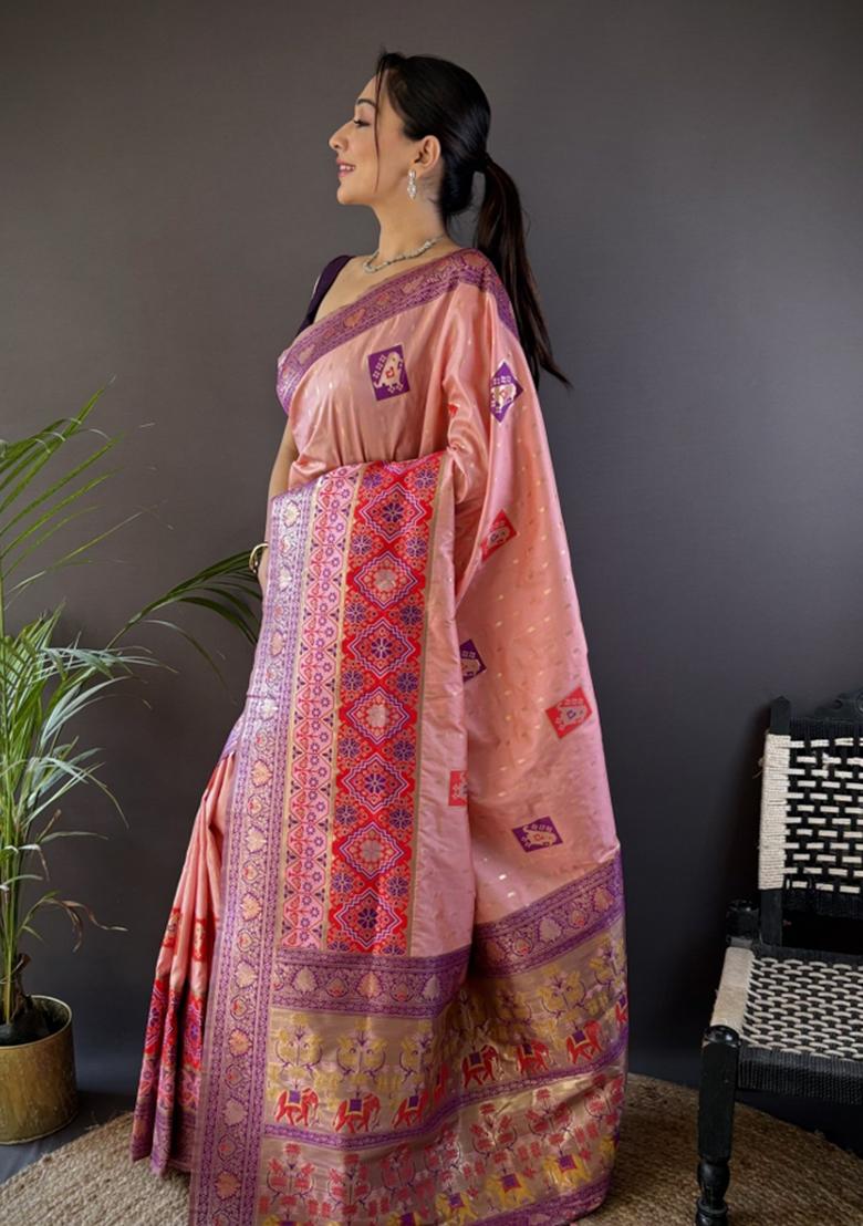 Lavender Embroidered Silk Saree Set