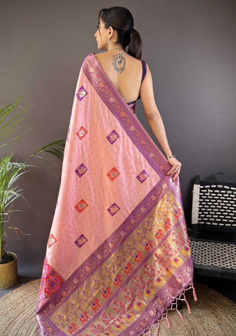 Lavender Embroidered Silk Saree Set