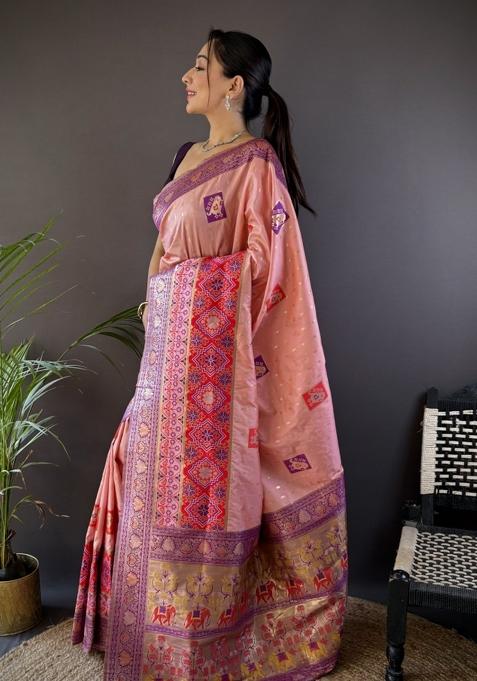 Lavender Embroidered Silk Saree Set