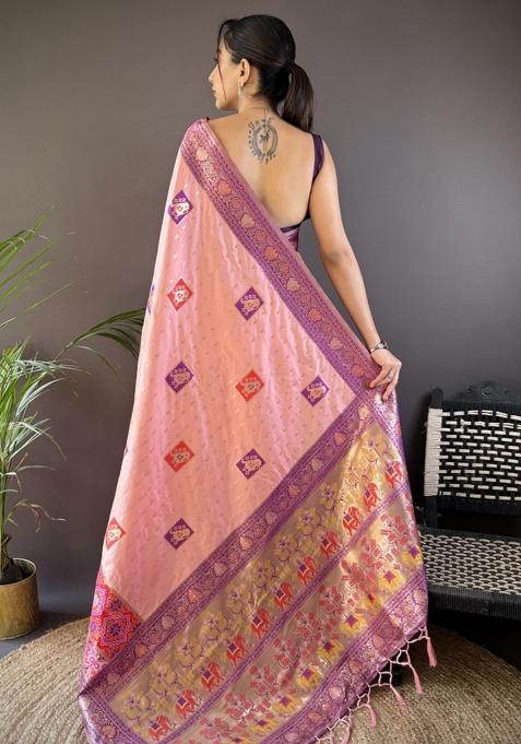 Lavender Embroidered Silk Saree Set