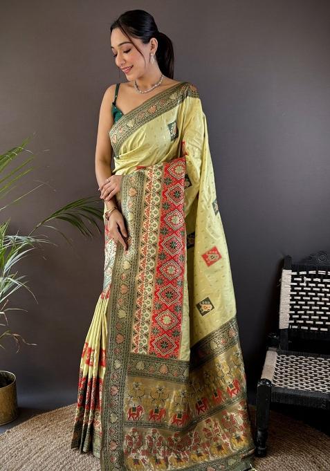 Light Green Embroidered Silk Saree Set