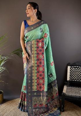 Royal Blue Embroidered Silk Saree Set