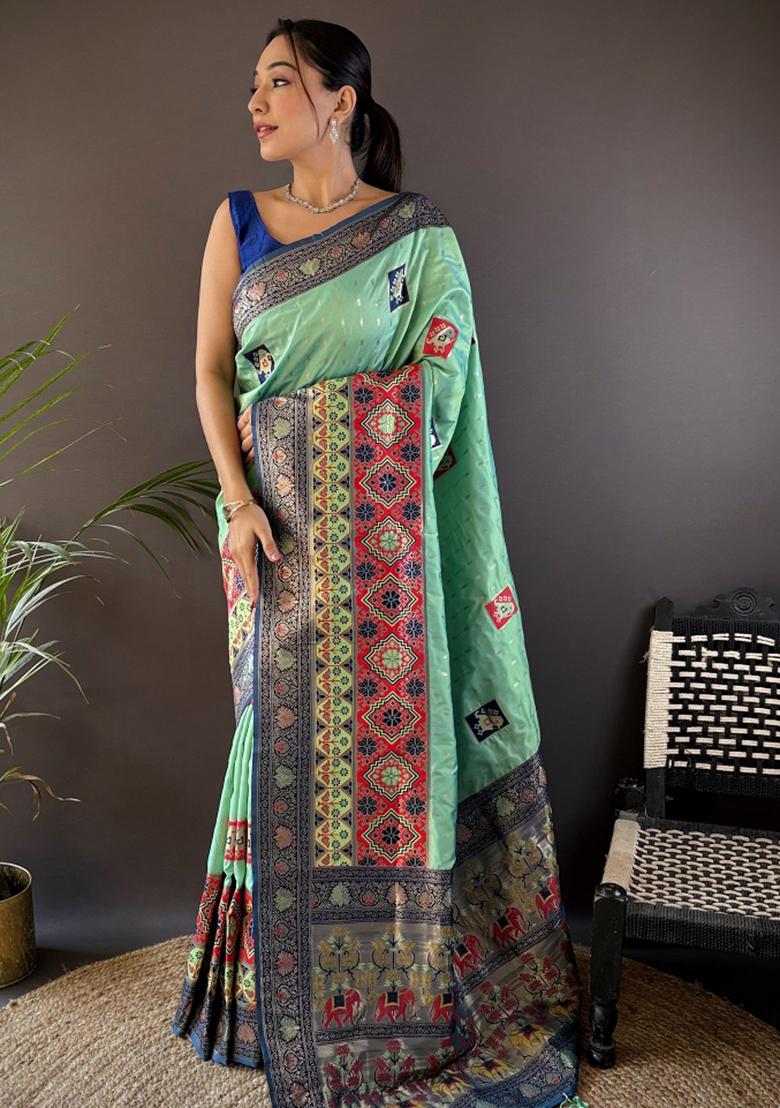 Royal Blue Embroidered Silk Saree Set