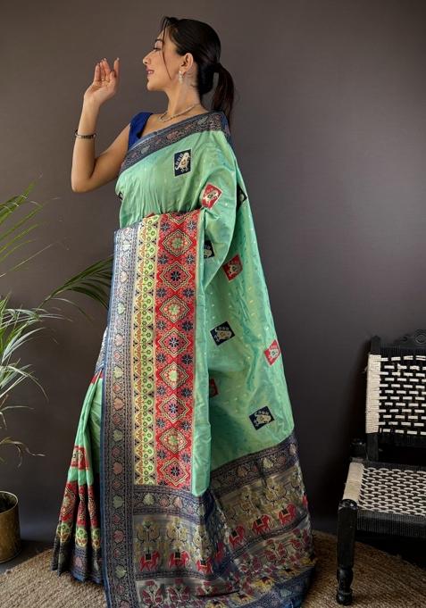 Royal Blue Embroidered Silk Saree Set