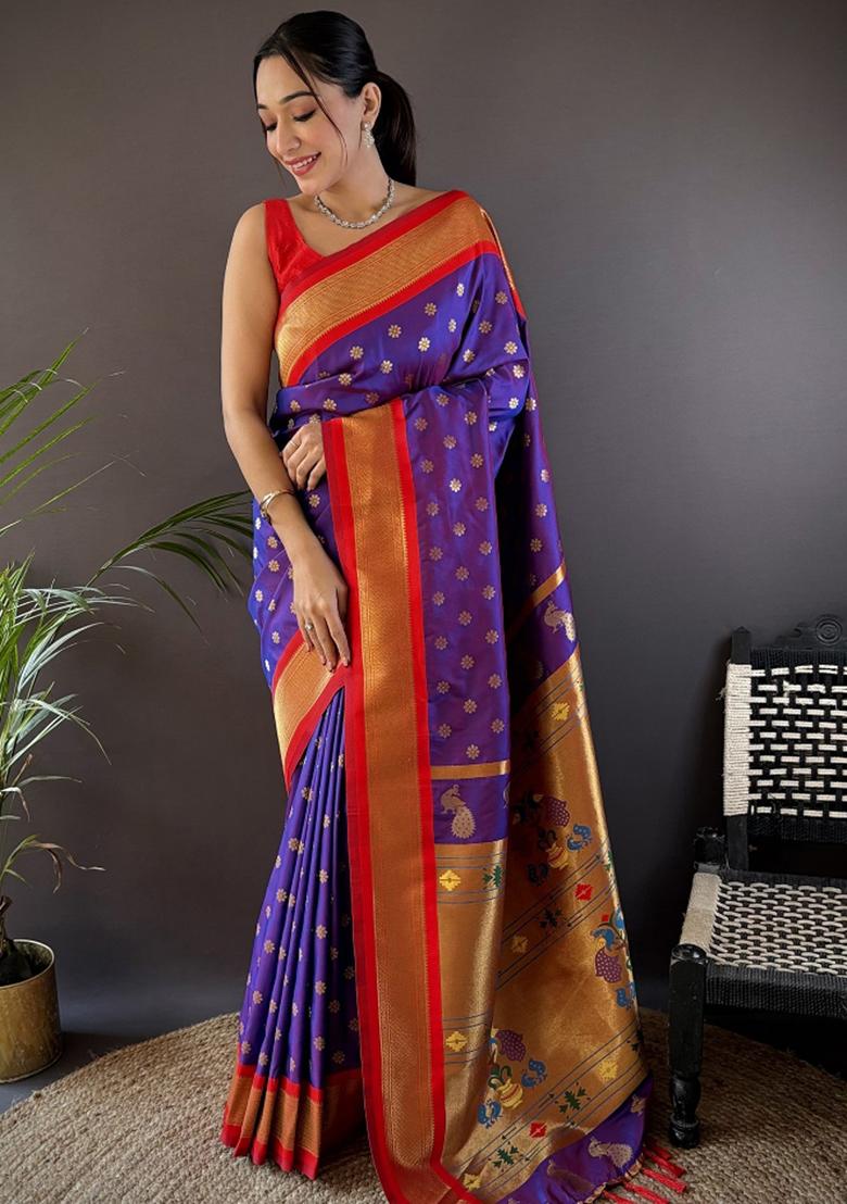 Red Embroidered Silk Saree Set