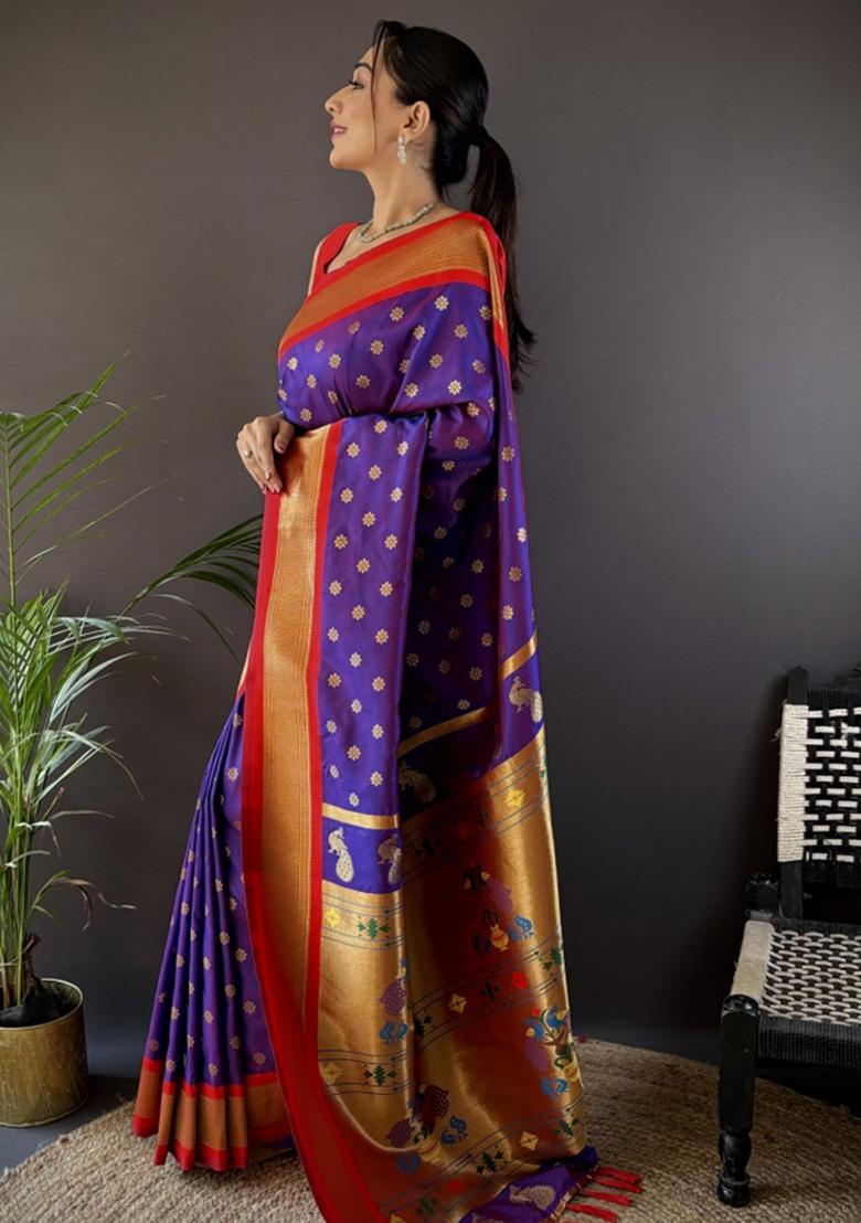 Red Embroidered Silk Saree Set