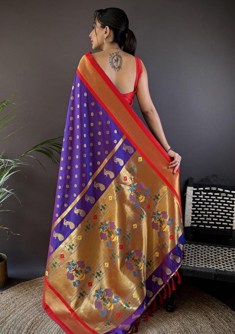 Red Embroidered Silk Saree Set