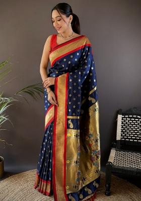 Red Embroidered Silk Saree Set