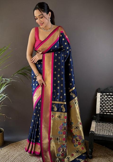 Pink Embroidered Silk Saree Set