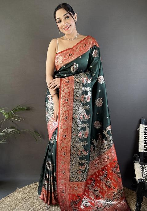 Red Embroidered Silk Saree Set
