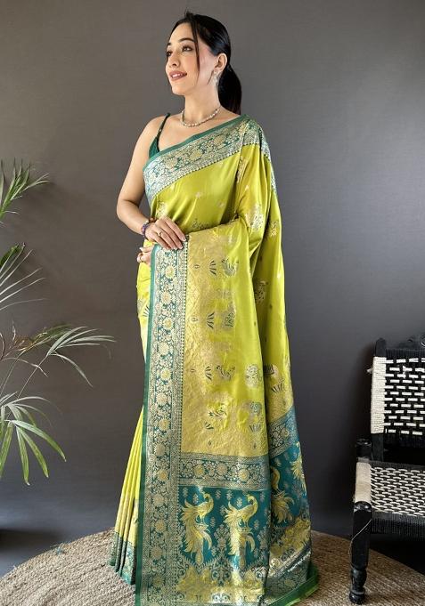 Green Embroidered Silk Saree Set