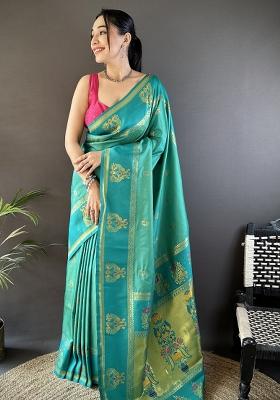Green Weaving Border Silk Saree Set