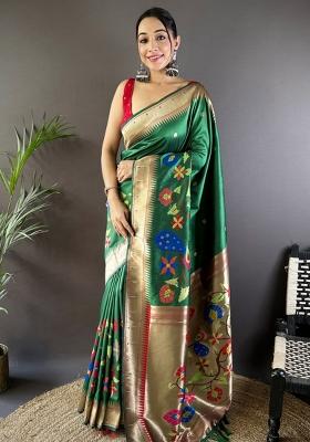 Red Embroidered Silk Saree Set