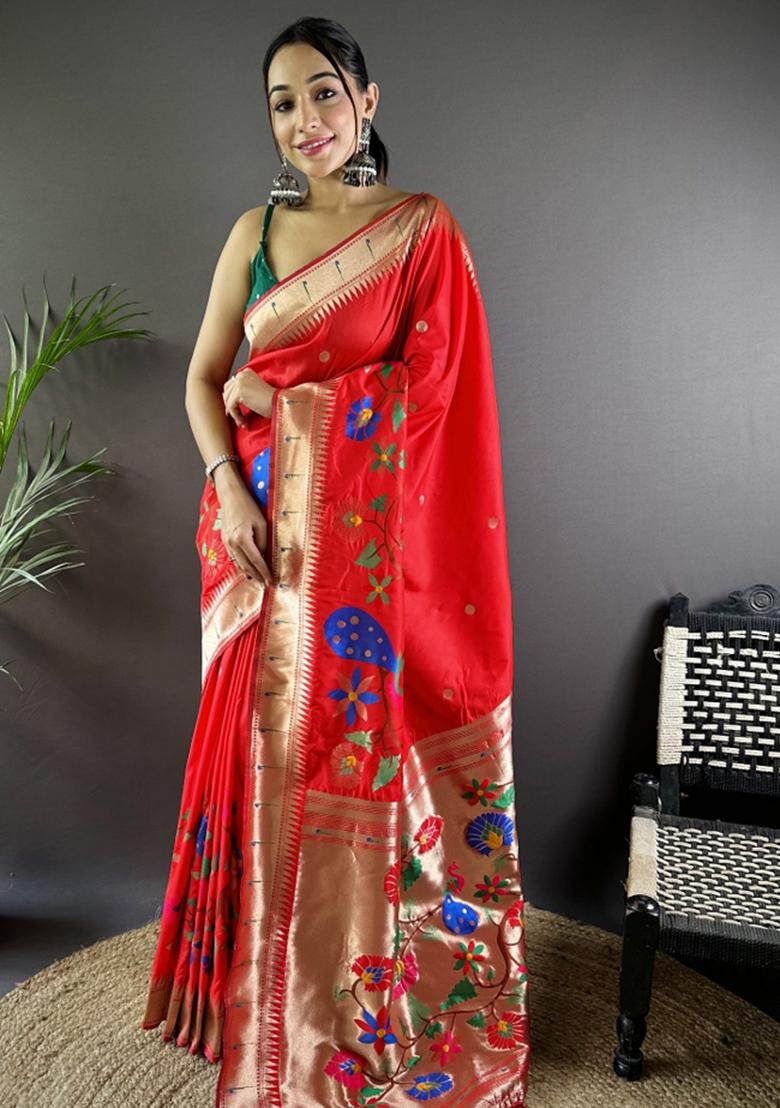 Green Embroidered Silk Saree Set