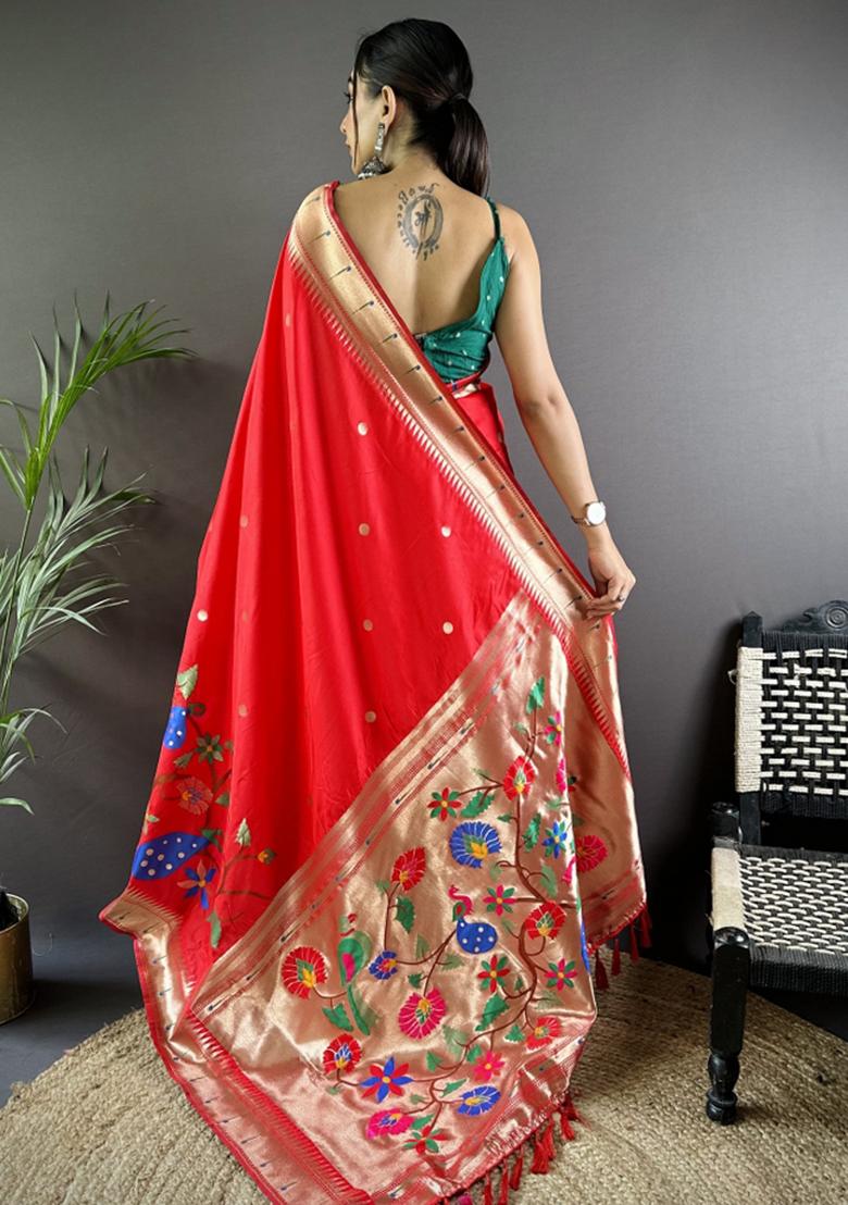 Green Embroidered Silk Saree Set