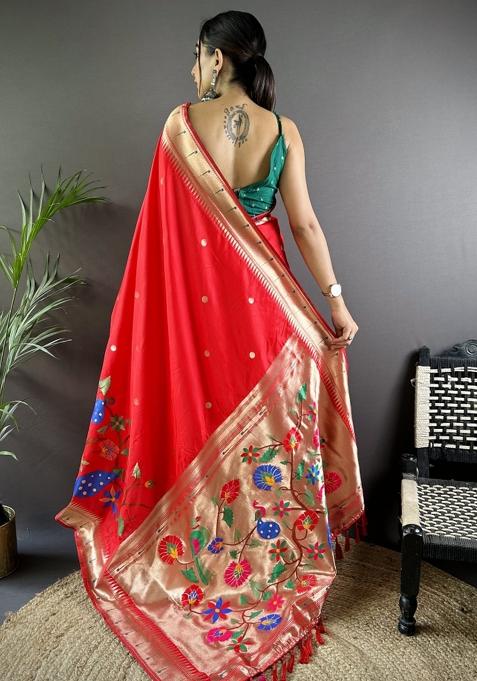 Green Embroidered Silk Saree Set