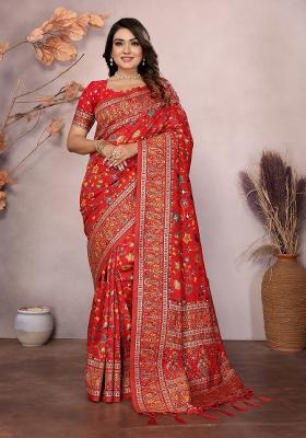 Red Embroidered Silk Saree Set