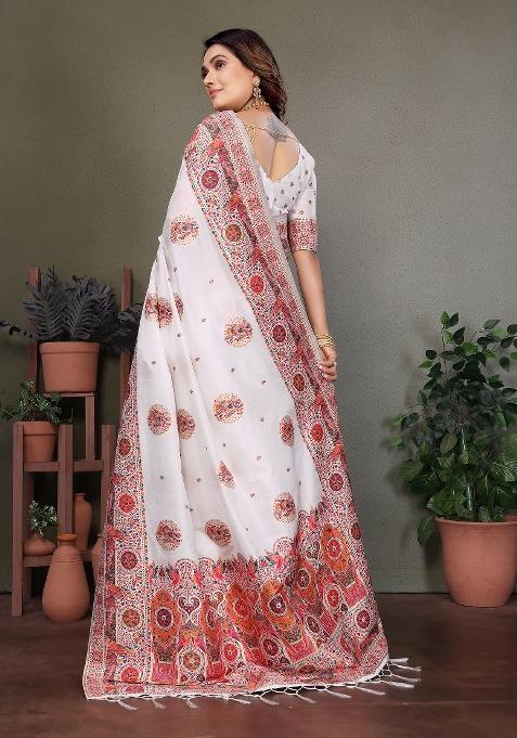 White Woven Silk Saree Set