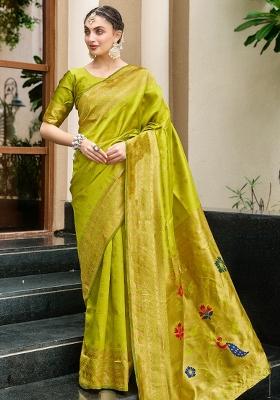Light Green Embroidered Silk Saree Set