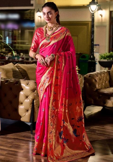 Red Embroidered Silk Saree Set