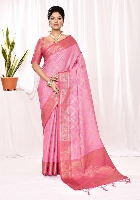 Light Pink Embroidered Silk Saree Set