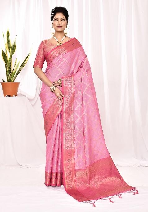 Light Pink Embroidered Silk Saree Set