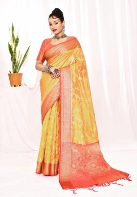 Golden Yellow Embroidered Silk Saree Set
