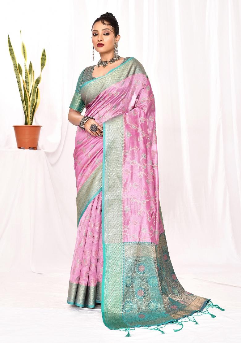 Lavender Embroidered Silk Saree Set