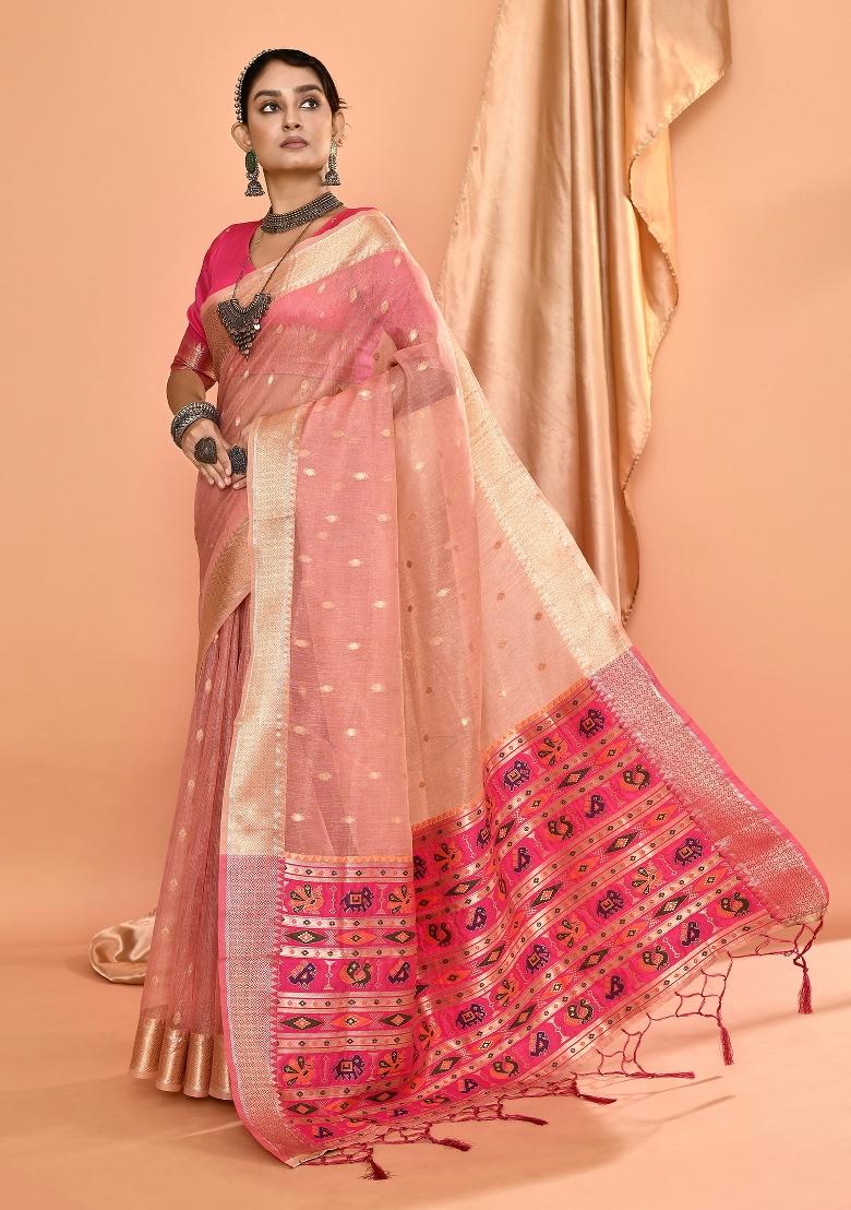 Dusty Pink Embroidered Silk Saree Set
