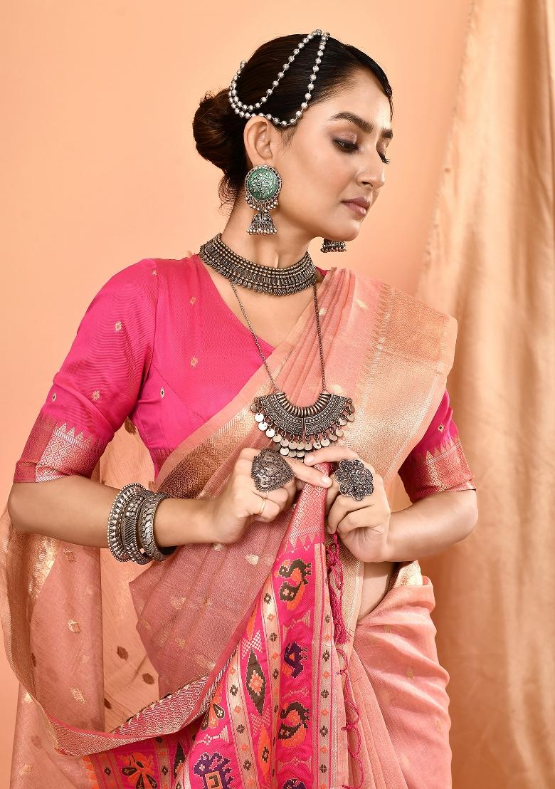 Dusty Pink Embroidered Silk Saree Set