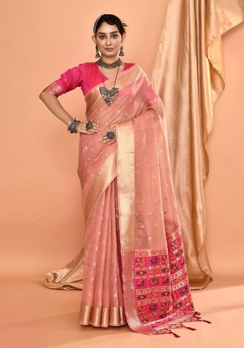 Dusty Pink Embroidered Silk Saree Set