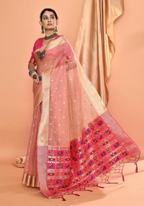 Dusty Pink Embroidered Silk Saree Set