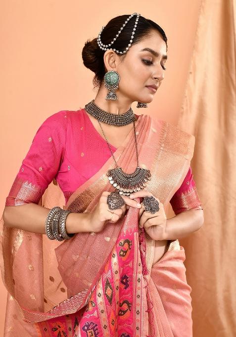 Dusty Pink Embroidered Silk Saree Set