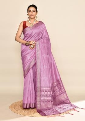 Lavender Embroidered Silk Saree Set