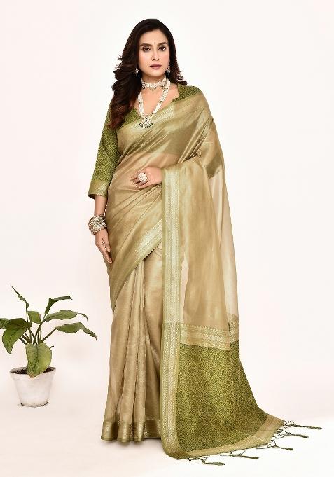 Green Embroidered Silk Saree Set