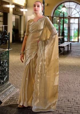 Ivory Embroidered Silk Saree Set