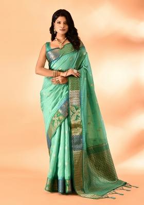 Sea Green Embroidered Silk Saree Set