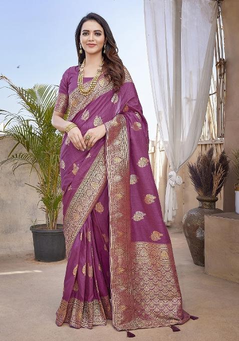 Tulip Pink Embroidered Silk Saree Set